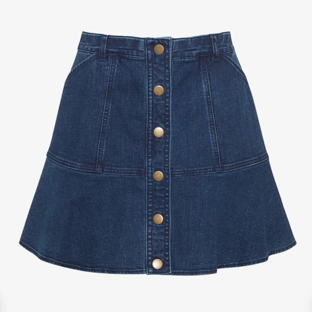 Draper James Denim Button Front Peplum Skirt. High-Waisted. Pockets. Size 8. - Picture 3 of 14